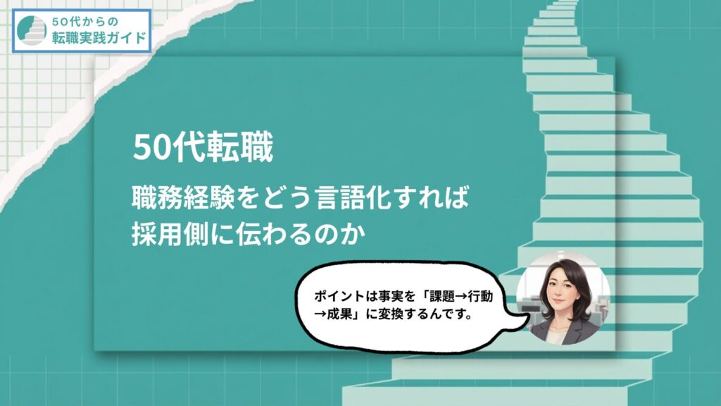 アイキャッチ：50代の職務経験はどう言語化したらいい？場面ごとに具体例で解説