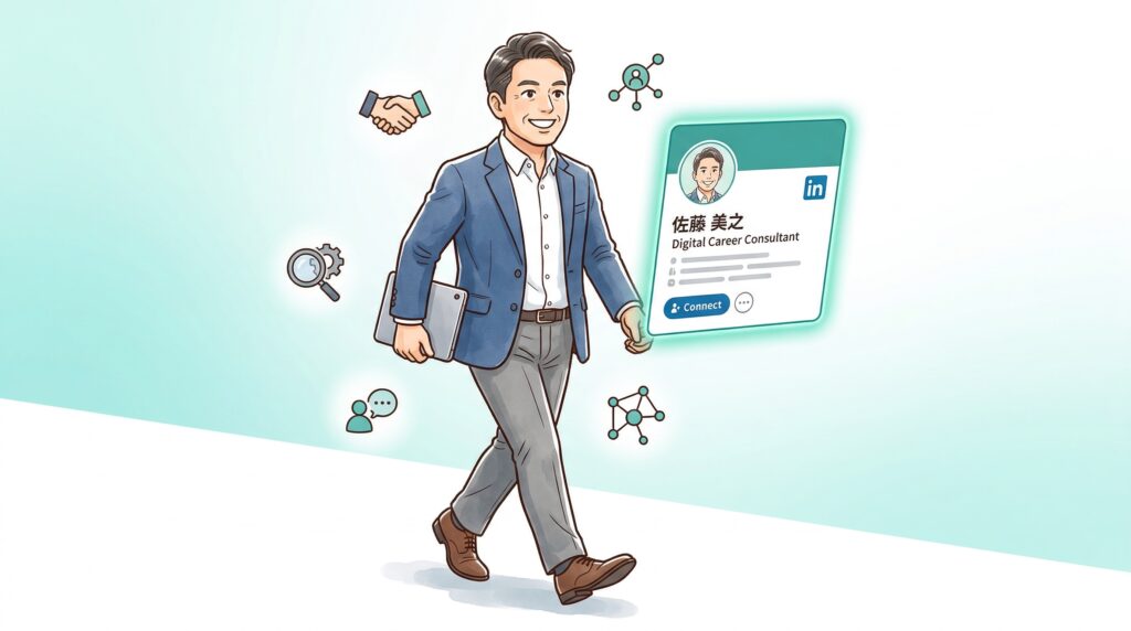 リンクトインにログインした佐藤さん