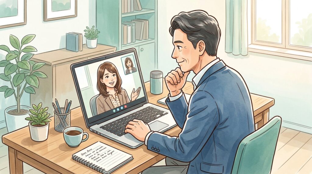 エージェントと面談している佐藤さん