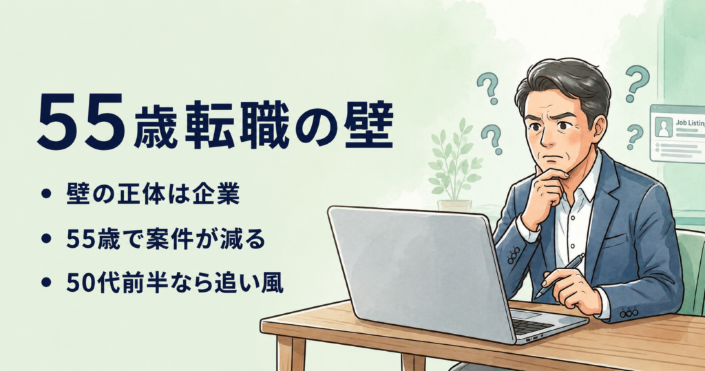 見出し：55歳転職の壁